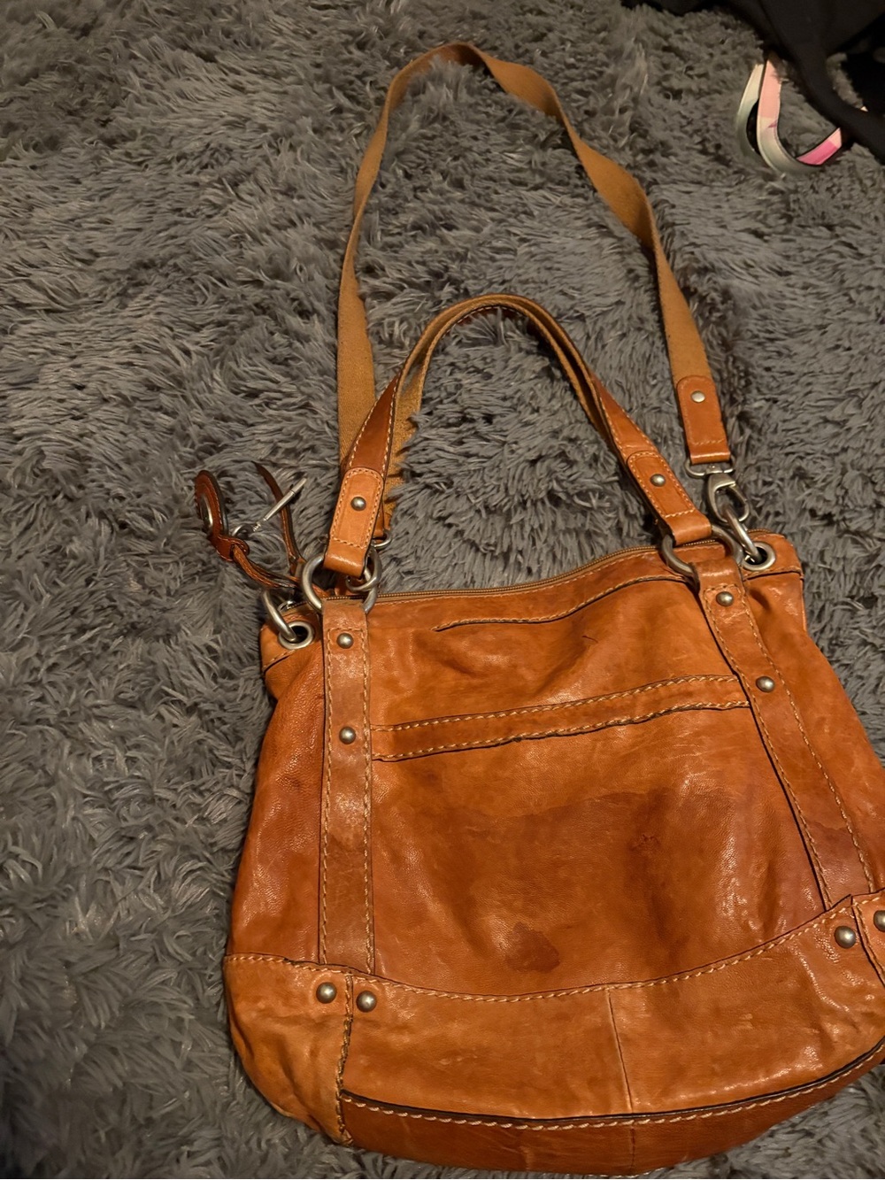 Fossil Burnt Orange Leather Crossbody Tote